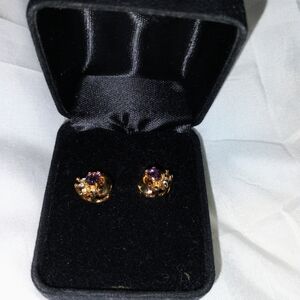 Amethyst, Gold, Diamond Earrings